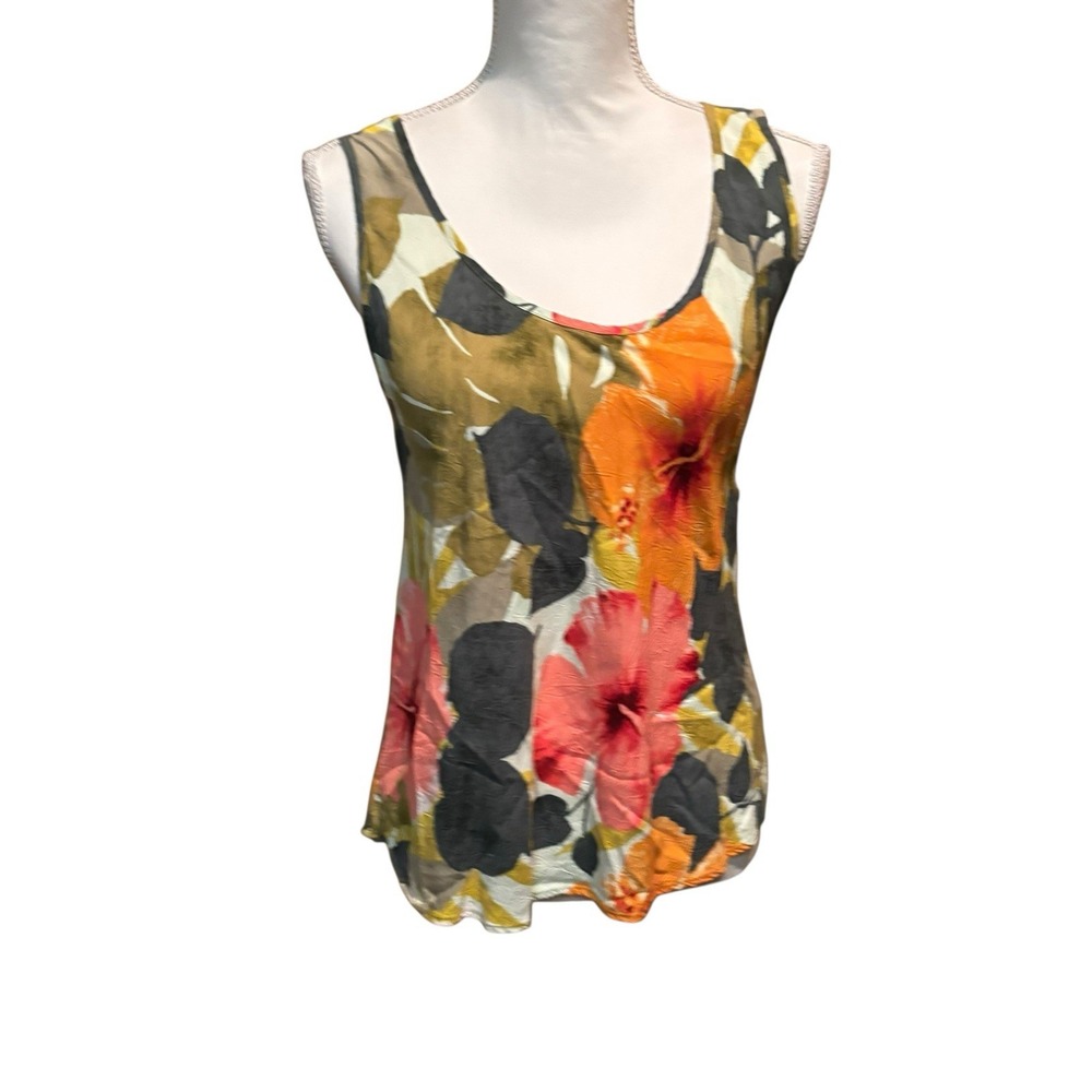 Jams World‎ Hibiscus Palm Sleeveless Tank Top Women's Medium Floral Tropical
